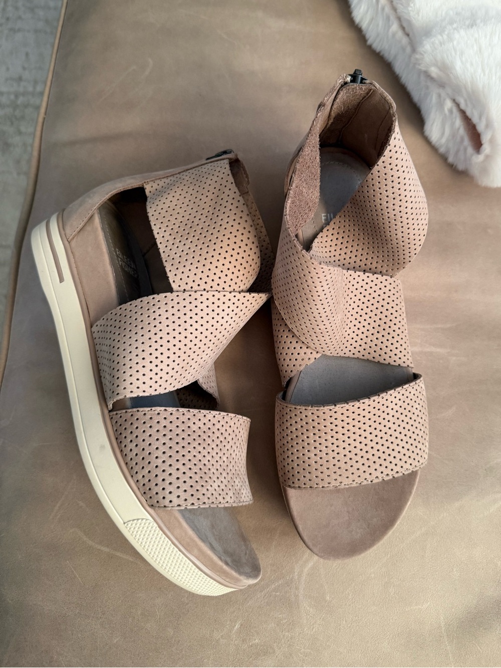 New! Eileen Fisher Perforated Wedge Sneaker Sandals